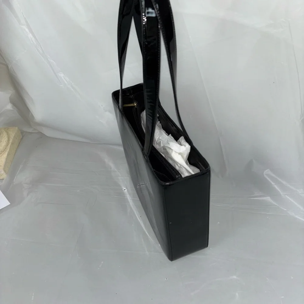 Authentic Chanel Black Patent Logo Tote Bag
